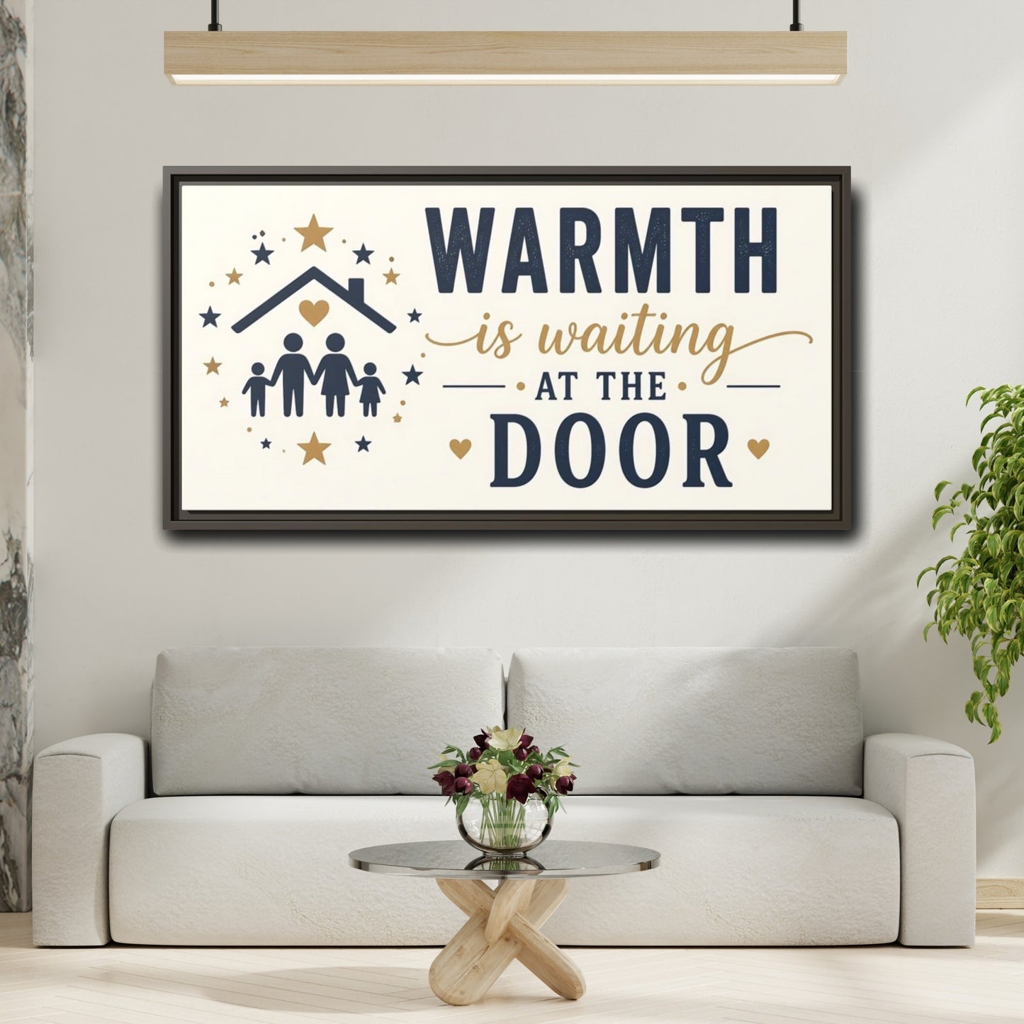 Mockup 2. Warmth Is Waiting At The Door shown as framed canvas print