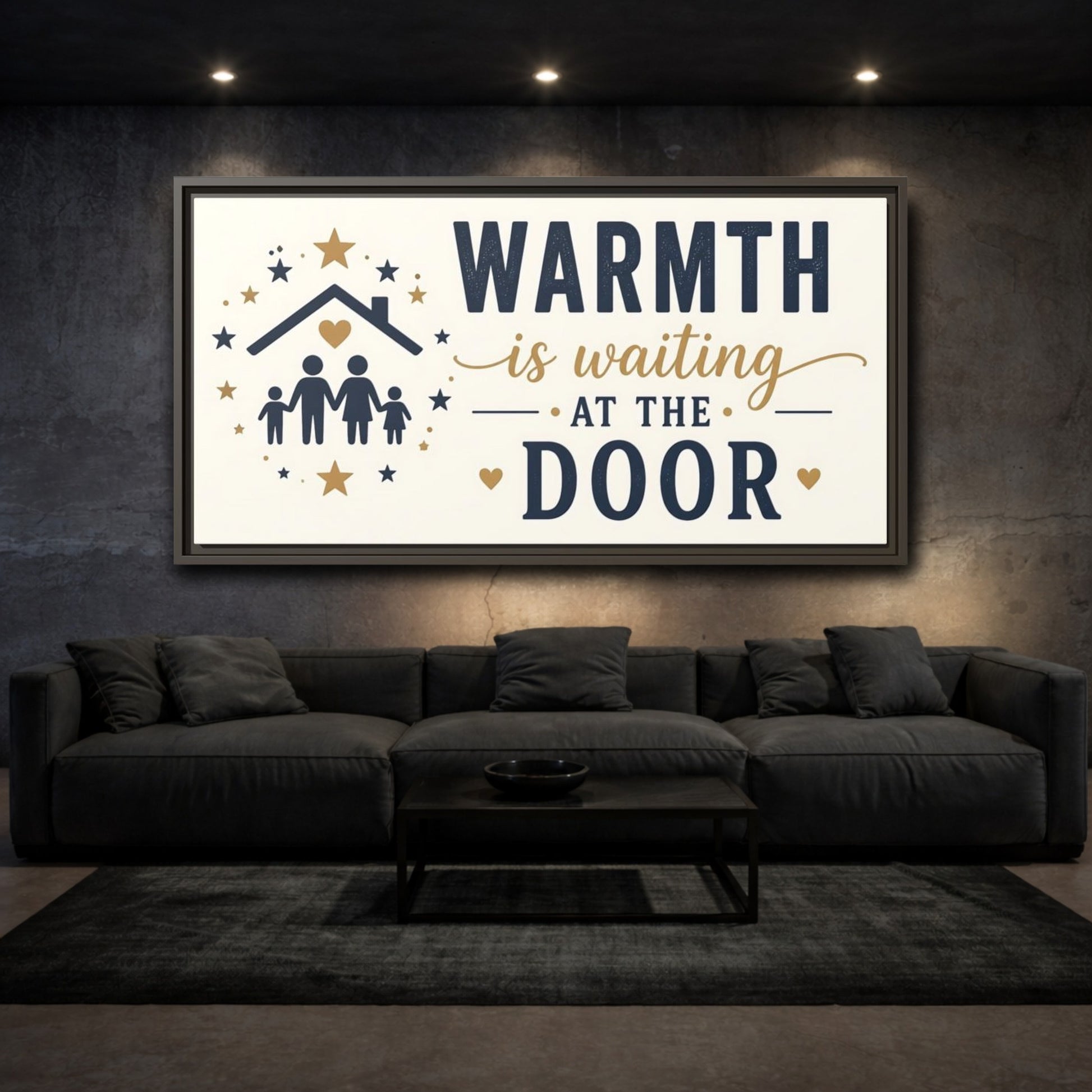 Mockup 3. Warmth Is Waiting At The Door shown as framed canvas print