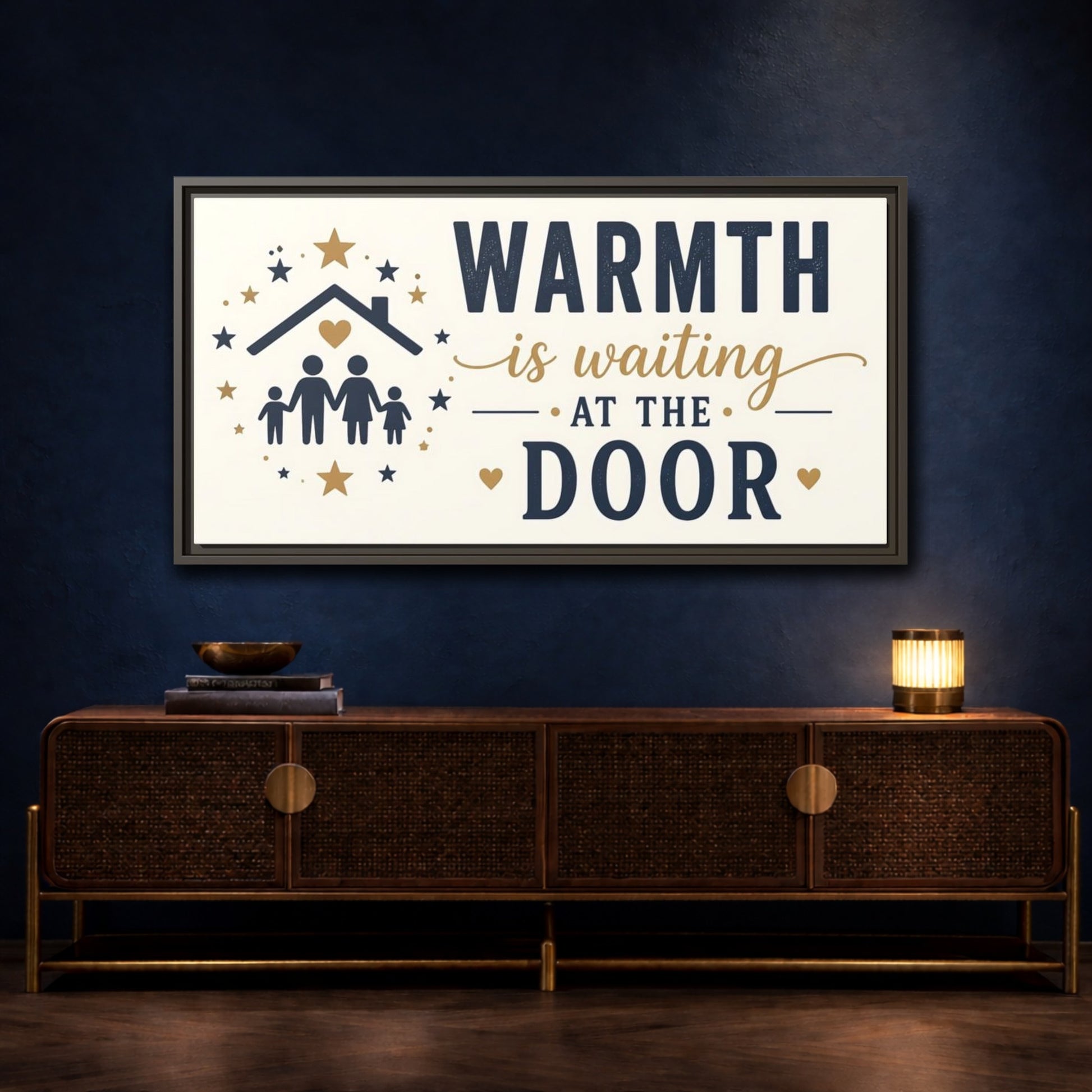 Mockup 4. Warmth Is Waiting At The Door shown as framed canvas print