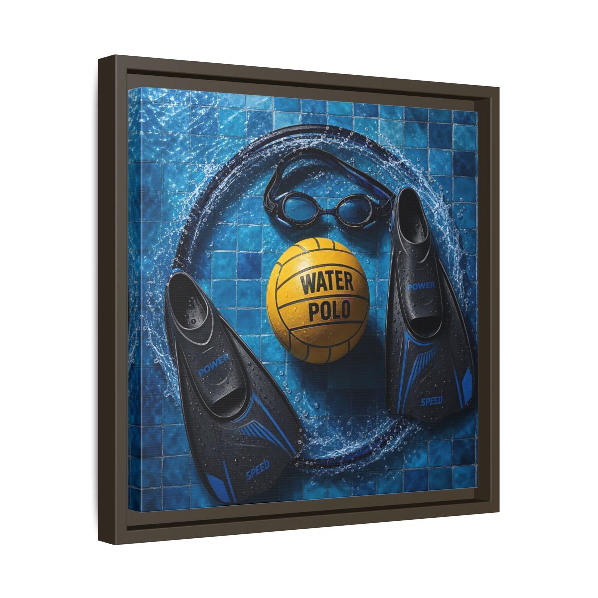 Side Mockup 29. Water Polo Essentials shown as framed canvas print