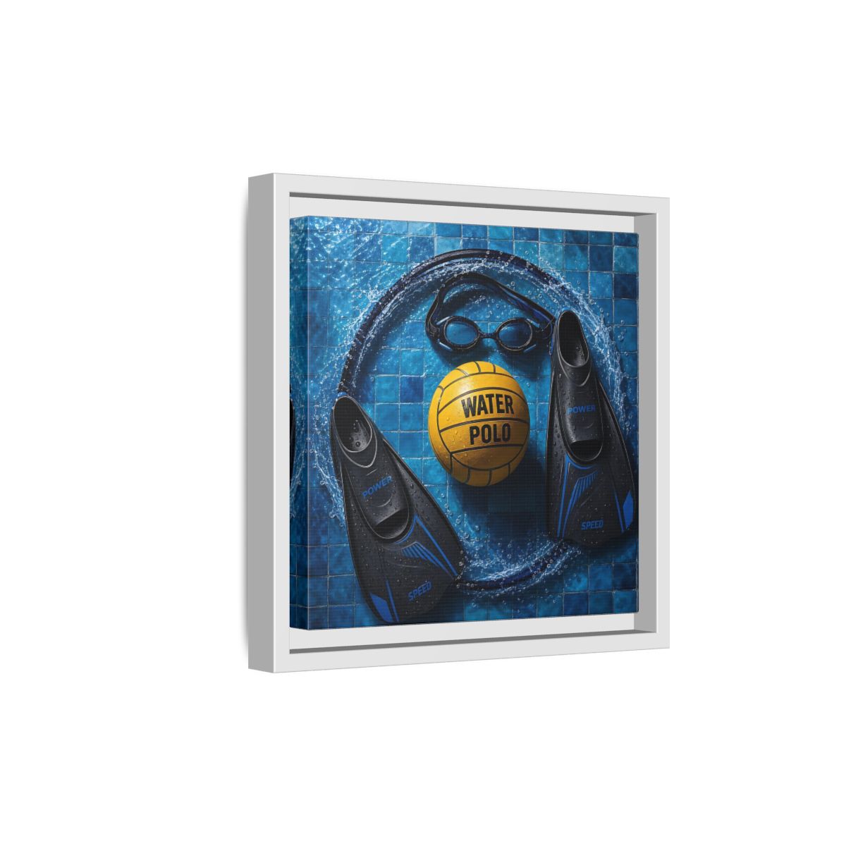 Side Mockup 19. Water Polo Essentials shown as framed canvas print