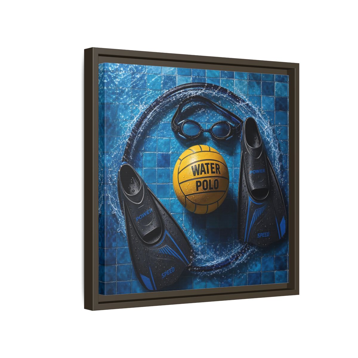 Side Mockup 14. Water Polo Essentials shown as framed canvas print