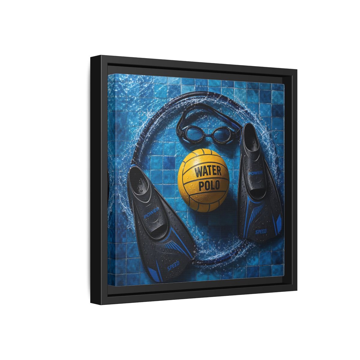 Side Mockup 18. Water Polo Essentials shown as framed canvas print