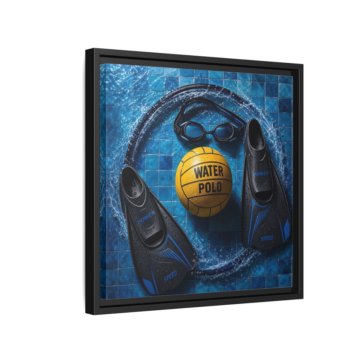 Side Mockup 15. Water Polo Essentials shown as framed canvas print