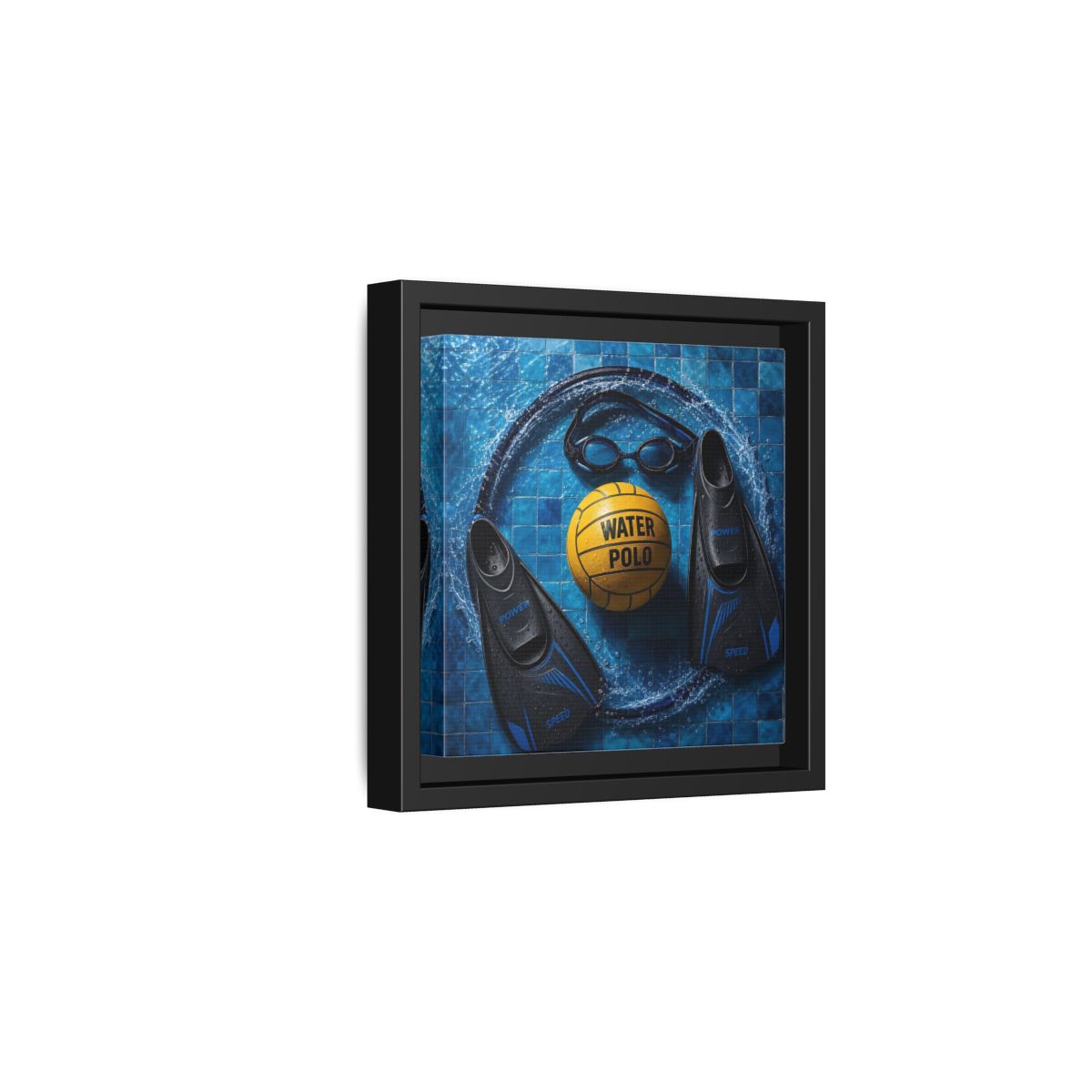 Side Mockup 3. Water Polo Essentials shown as framed canvas print