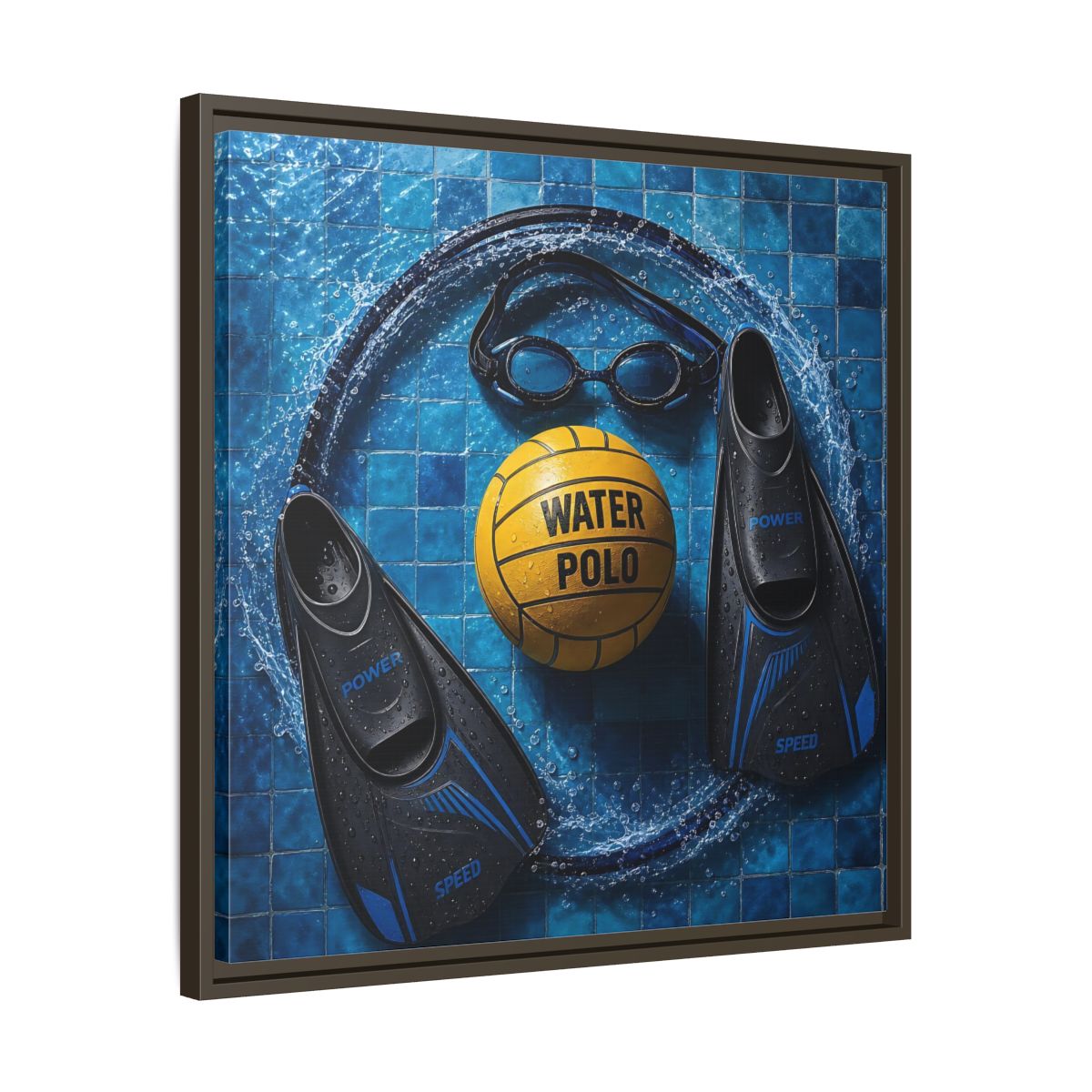 Side Mockup 27. Water Polo Essentials shown as framed canvas print