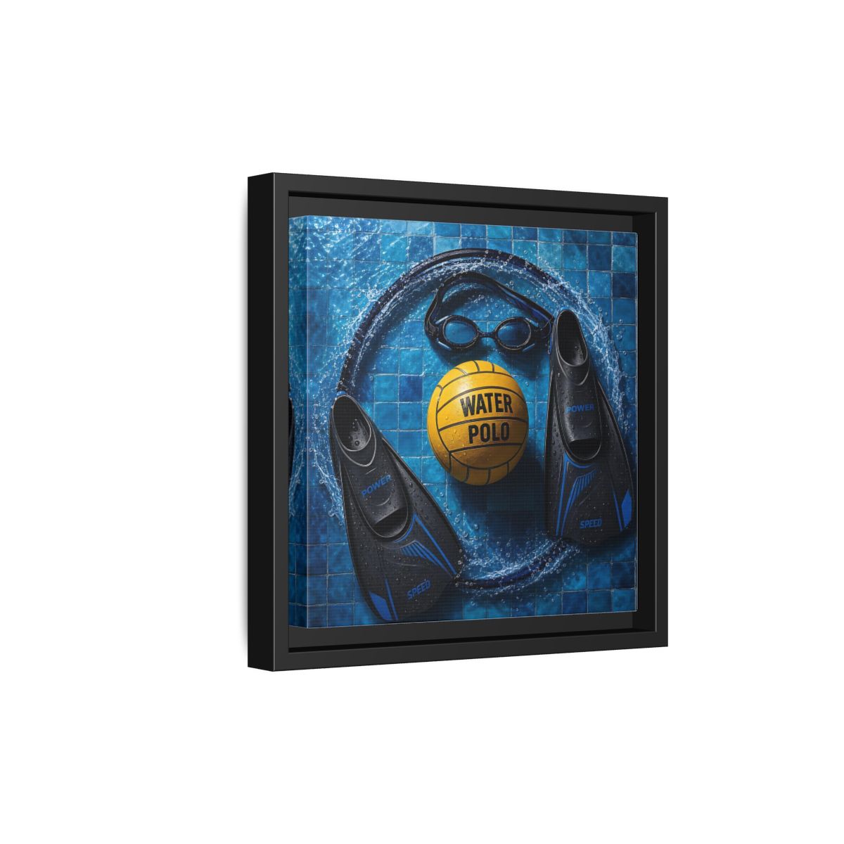Side Mockup 21. Water Polo Essentials shown as framed canvas print