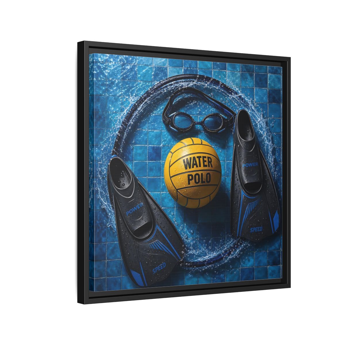 Side Mockup 12. Water Polo Essentials shown as framed canvas print