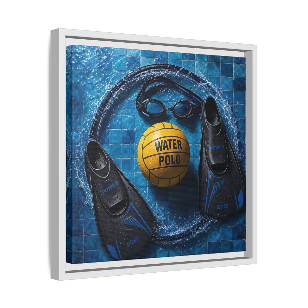 Side Mockup 28. Water Polo Essentials shown as framed canvas print
