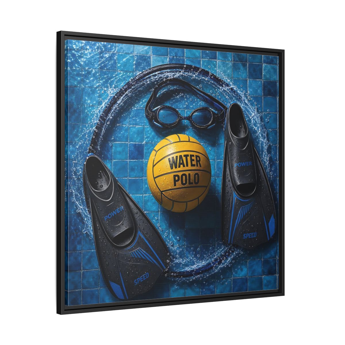 Side Mockup 30. Water Polo Essentials shown as framed canvas print