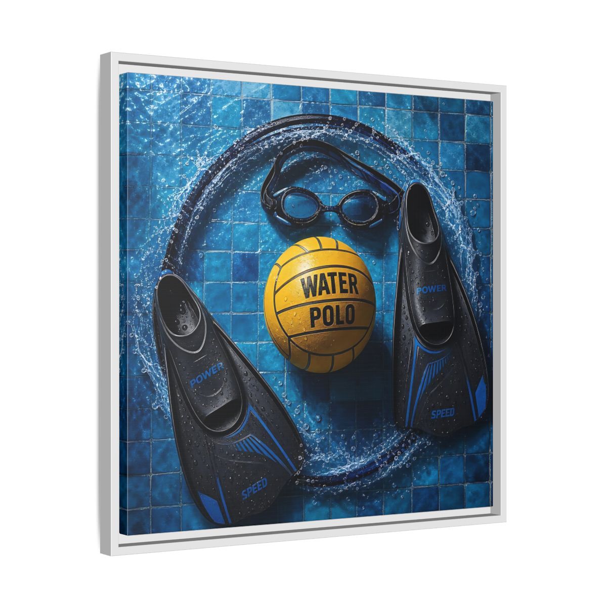 Side Mockup 26. Water Polo Essentials shown as framed canvas print