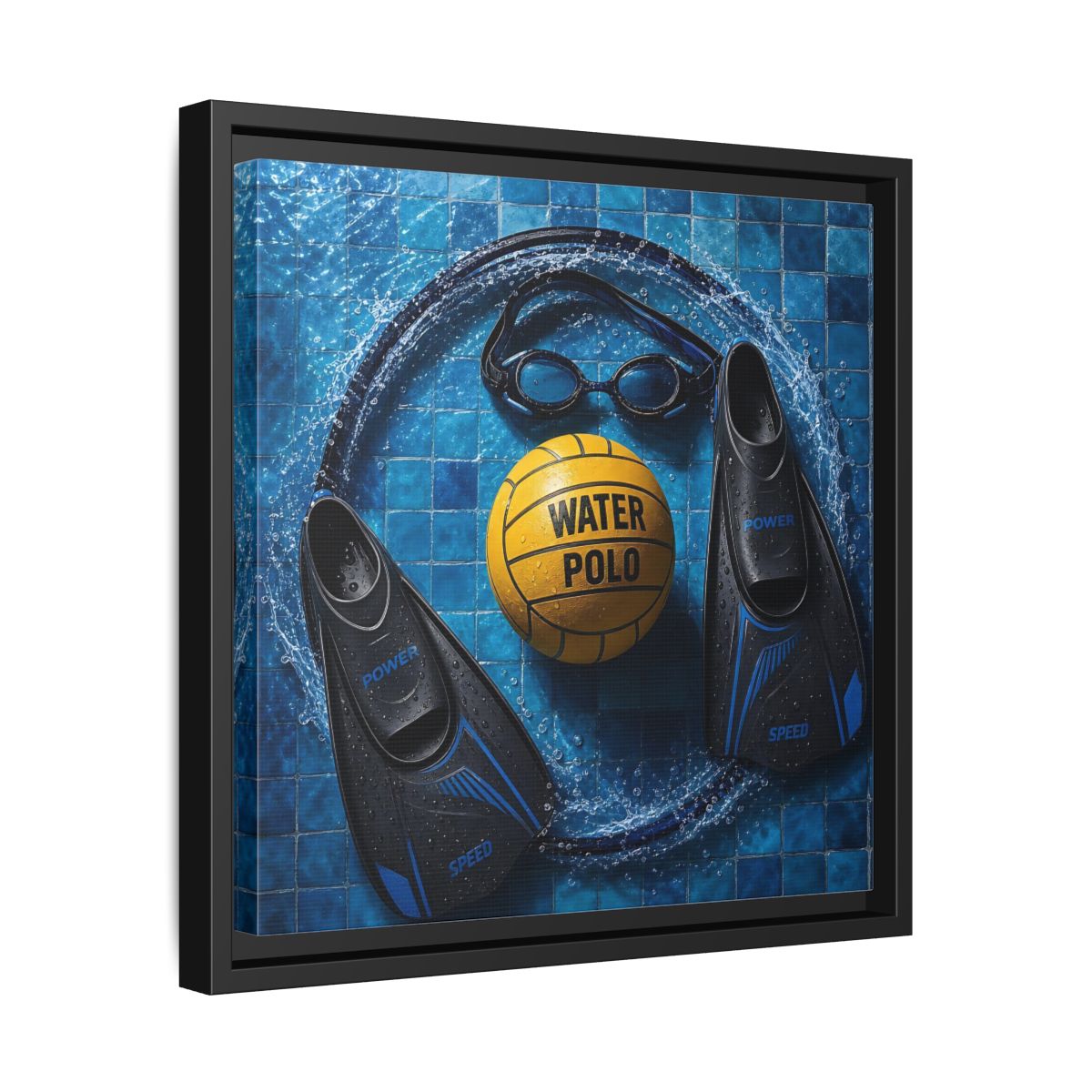 Side Mockup 32. Water Polo Essentials shown as framed canvas print