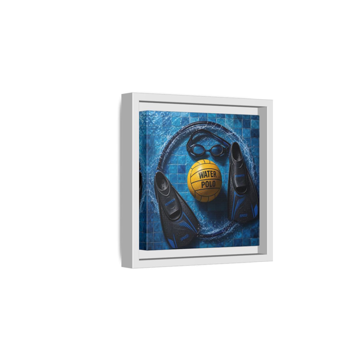 Side Mockup 1. Water Polo Essentials shown as framed canvas print
