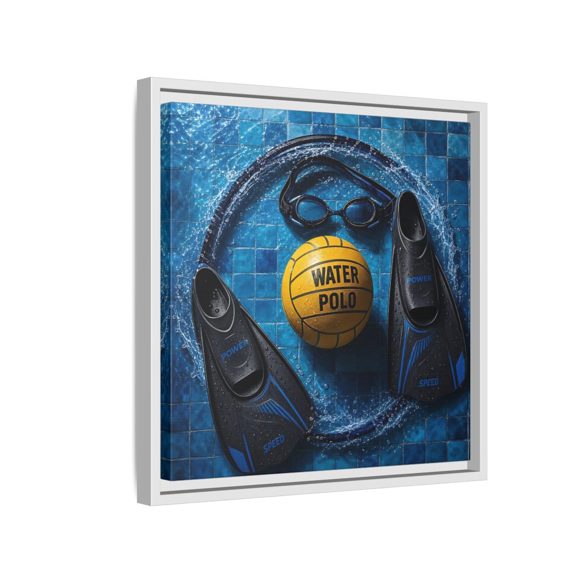Side Mockup 13. Water Polo Essentials shown as framed canvas print