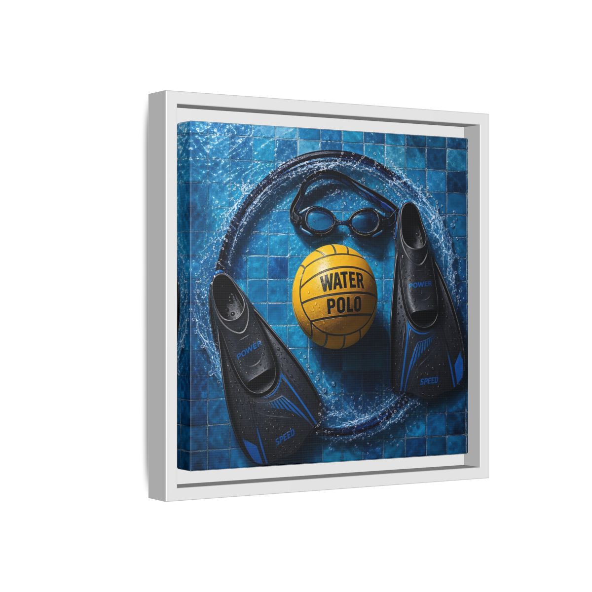 Side Mockup 16. Water Polo Essentials shown as framed canvas print