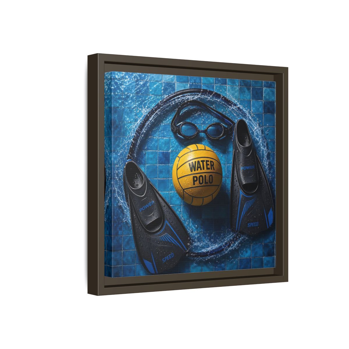 Side Mockup 17. Water Polo Essentials shown as framed canvas print