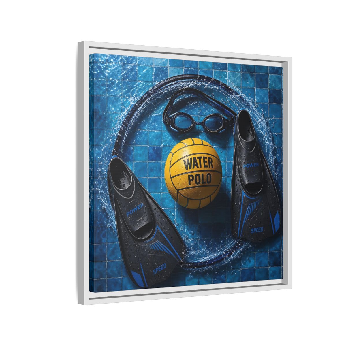 Side Mockup 10. Water Polo Essentials shown as framed canvas print