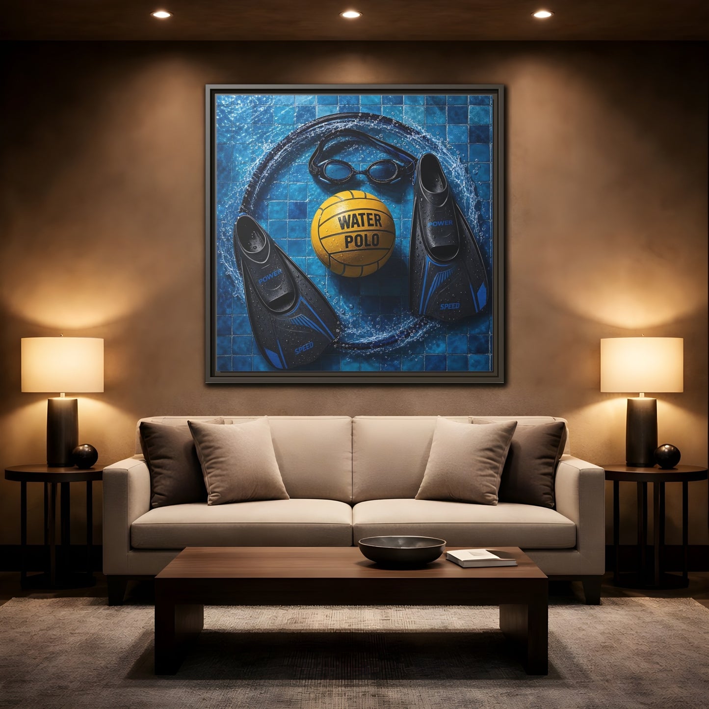 Mockup 2. Water Polo Essentials shown as framed canvas print
