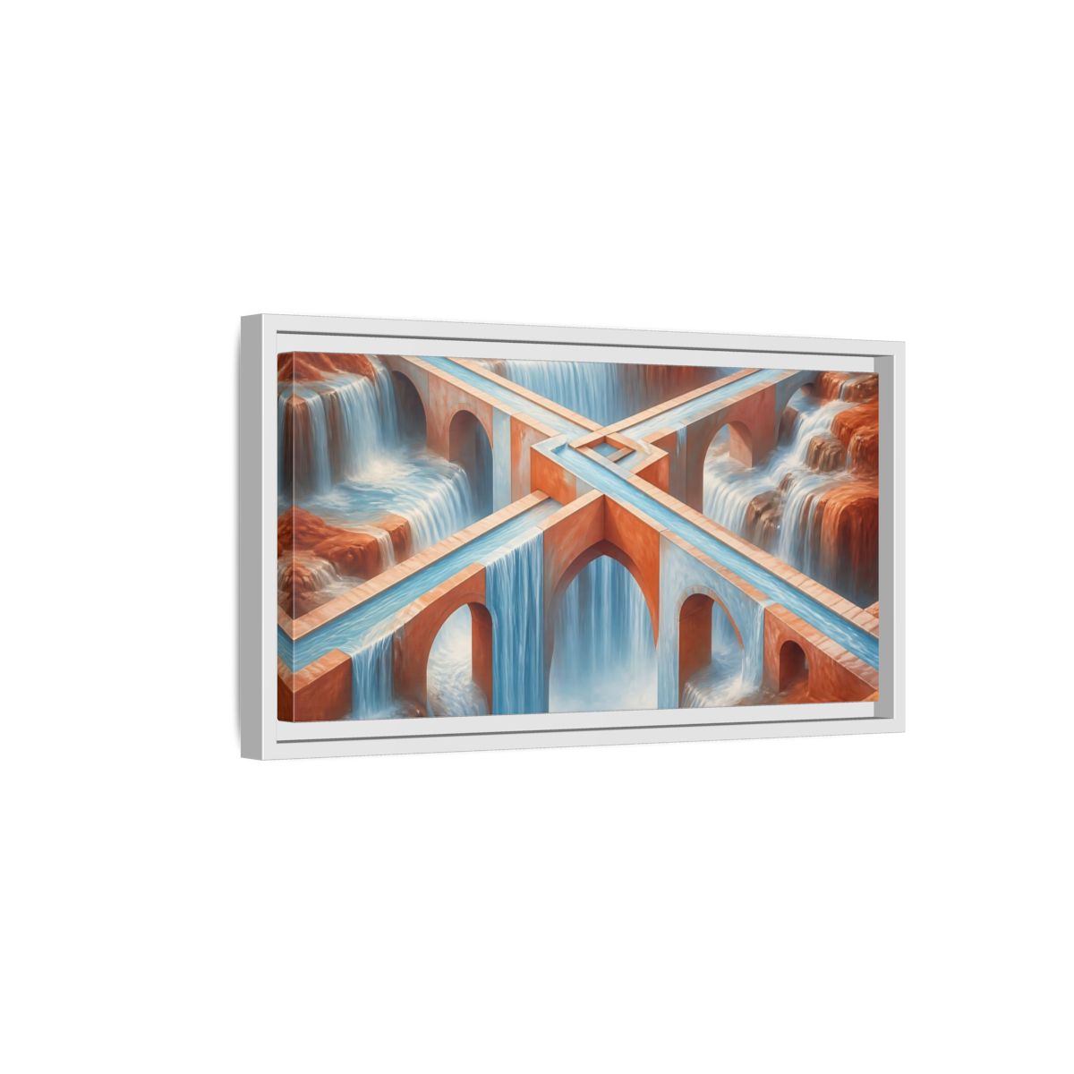 Side Mockup 6. Waterfall Bridge Illusion shown as framed canvas print