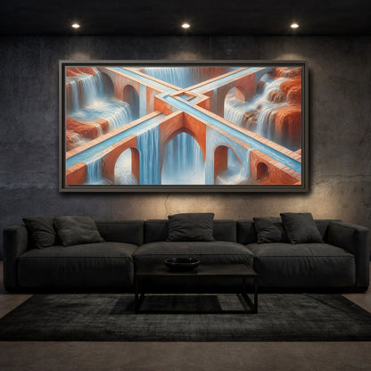 Mockup 3. Waterfall Bridge Illusion shown as framed canvas print