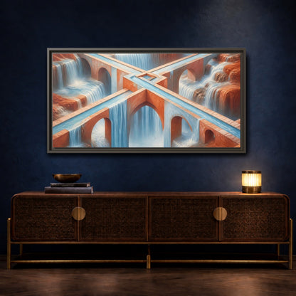 Mockup 4. Waterfall Bridge Illusion shown as framed canvas print