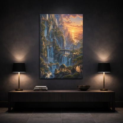 Mockup 3. Waterfall City At Sunset shown as canvas print