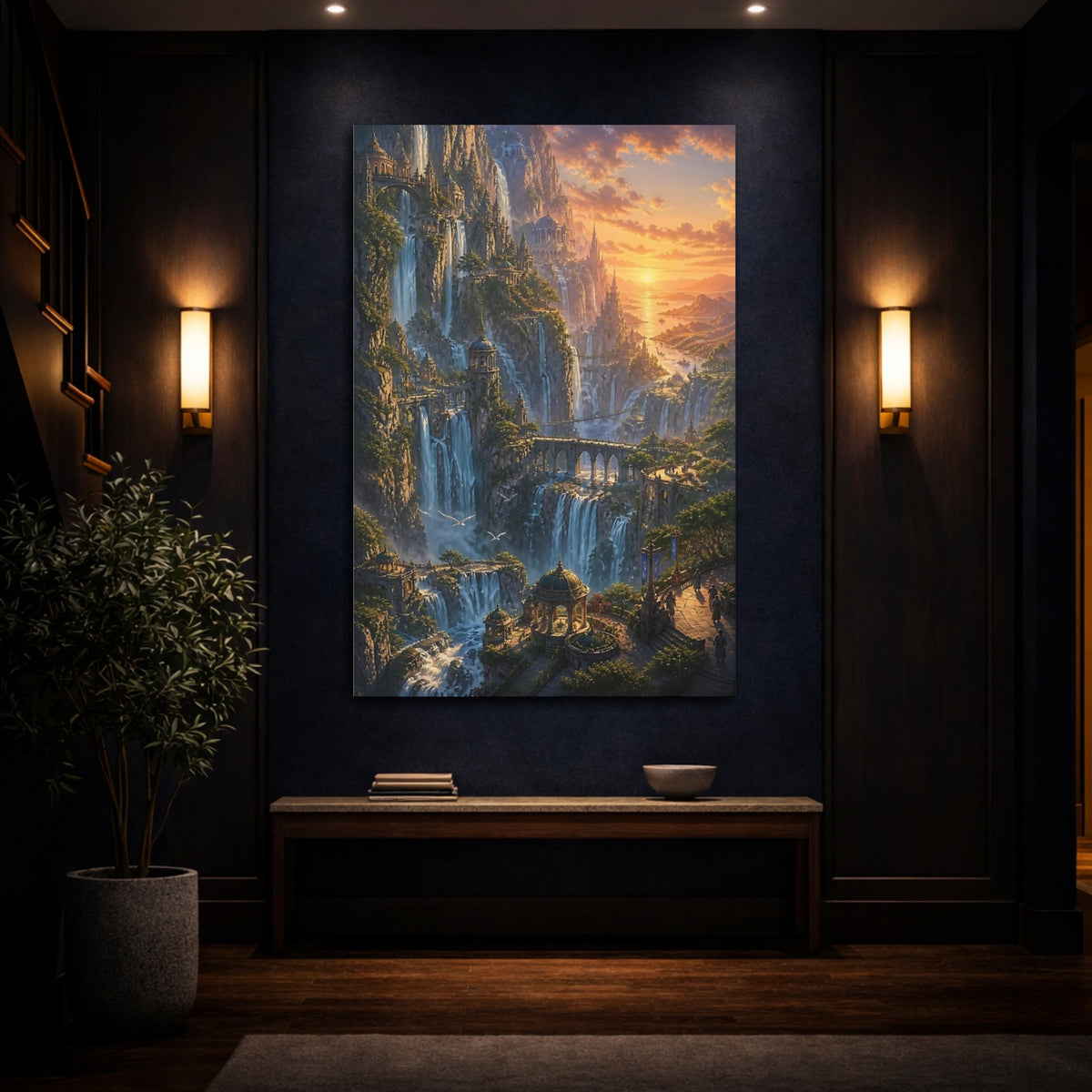 Mockup 4. Waterfall City At Sunset shown as canvas print