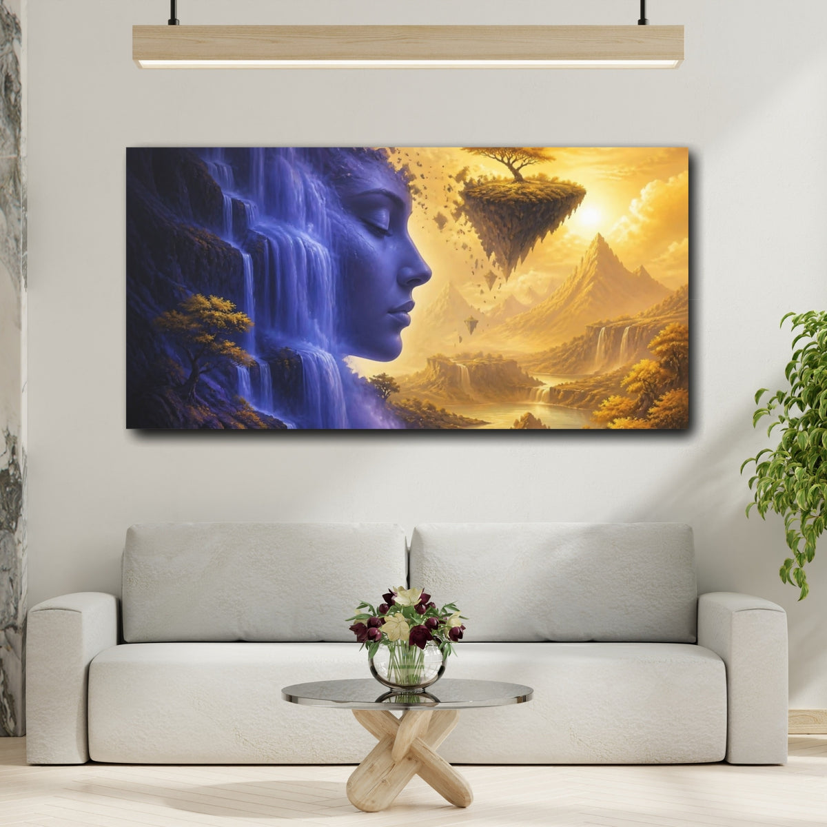 Mockup 2. Waterfall Face Illusion shown as canvas print