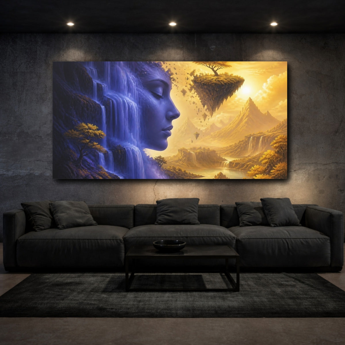 Mockup 3. Waterfall Face Illusion shown as canvas print