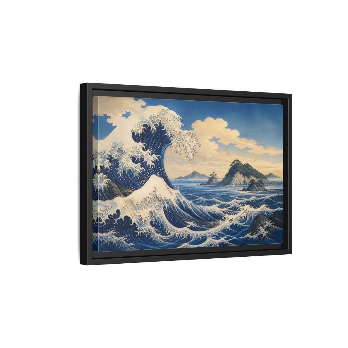 Side Mockup 6. Wave Crest With Islands shown as framed canvas print
