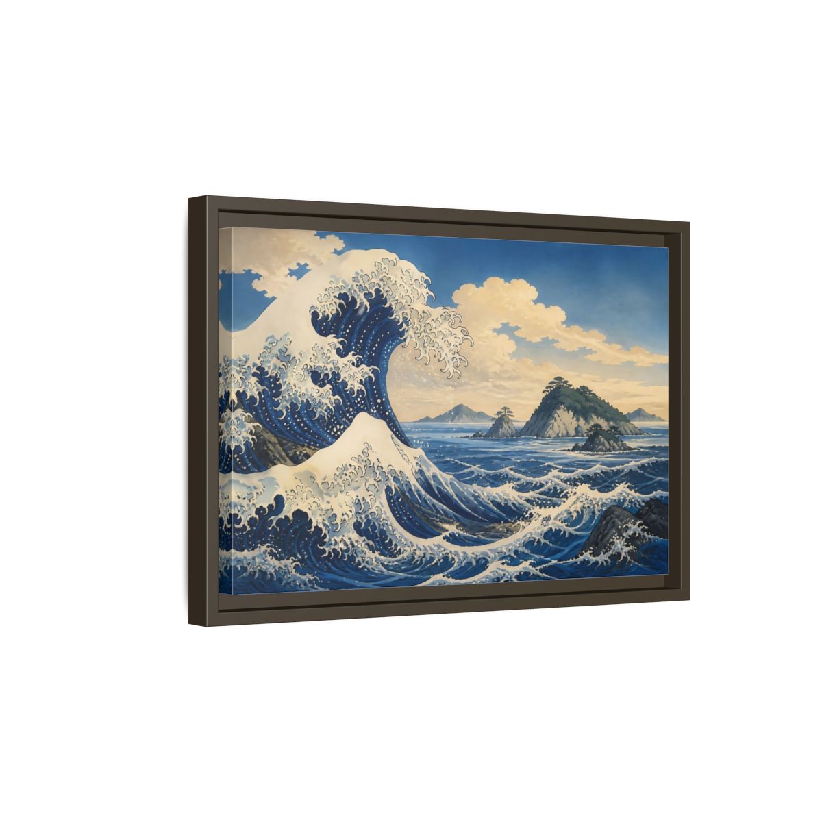 Side Mockup 5. Wave Crest With Islands shown as framed canvas print