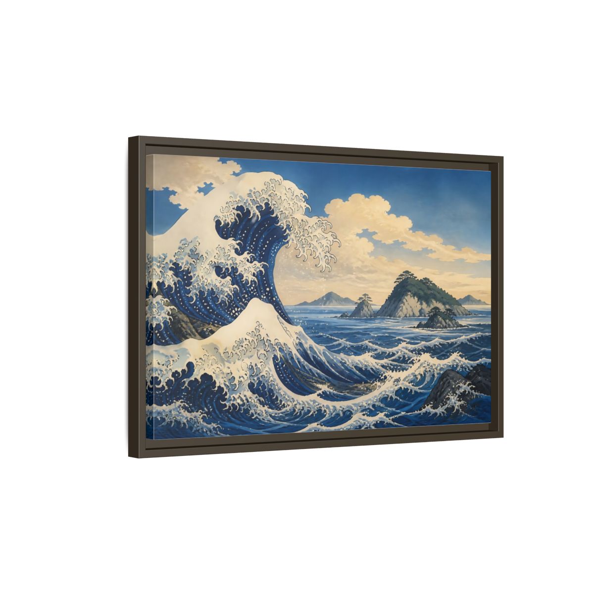 Side Mockup 2. Wave Crest With Islands shown as framed canvas print
