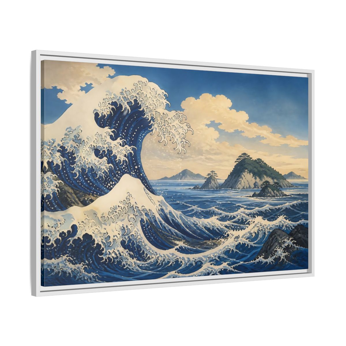 Side Mockup 9. Wave Crest With Islands shown as framed canvas print