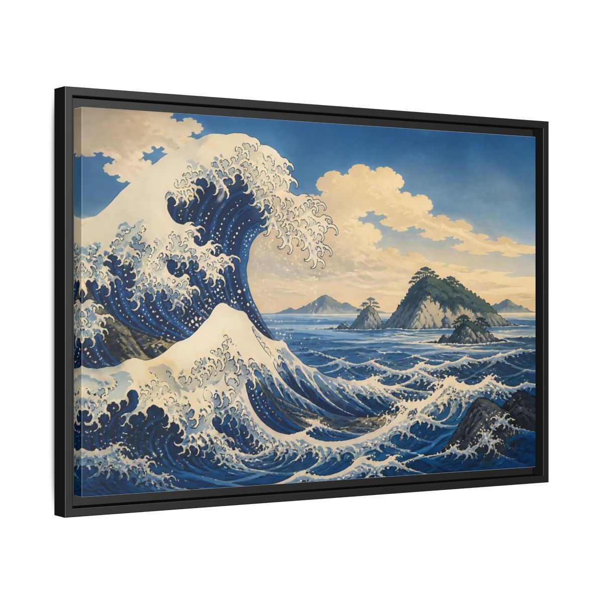 Side Mockup 14. Wave Crest With Islands shown as framed canvas print