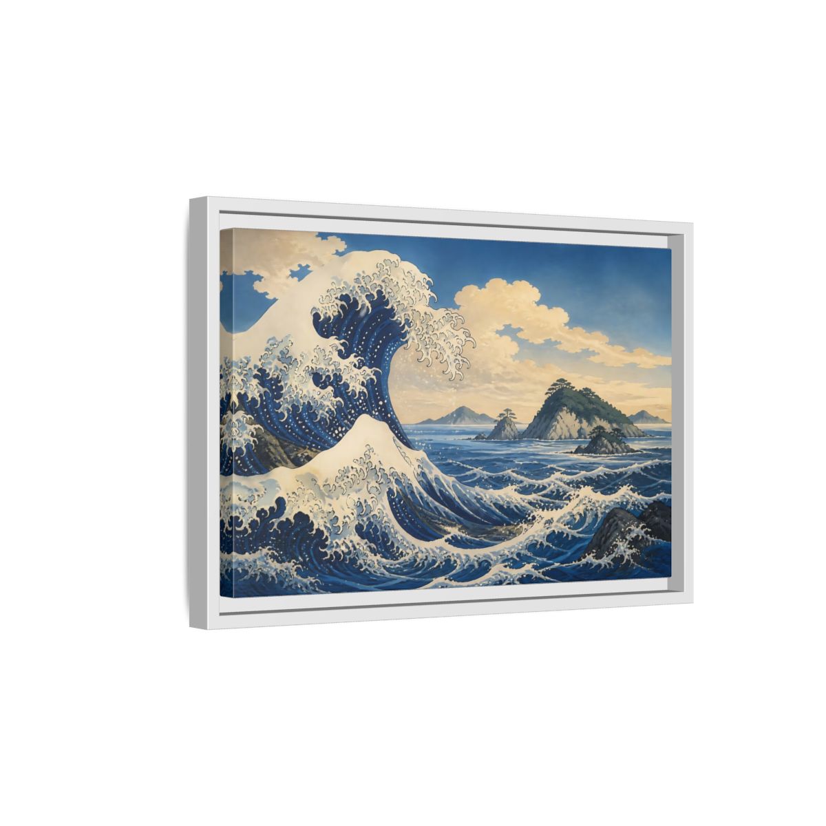 Side Mockup 4. Wave Crest With Islands shown as framed canvas print