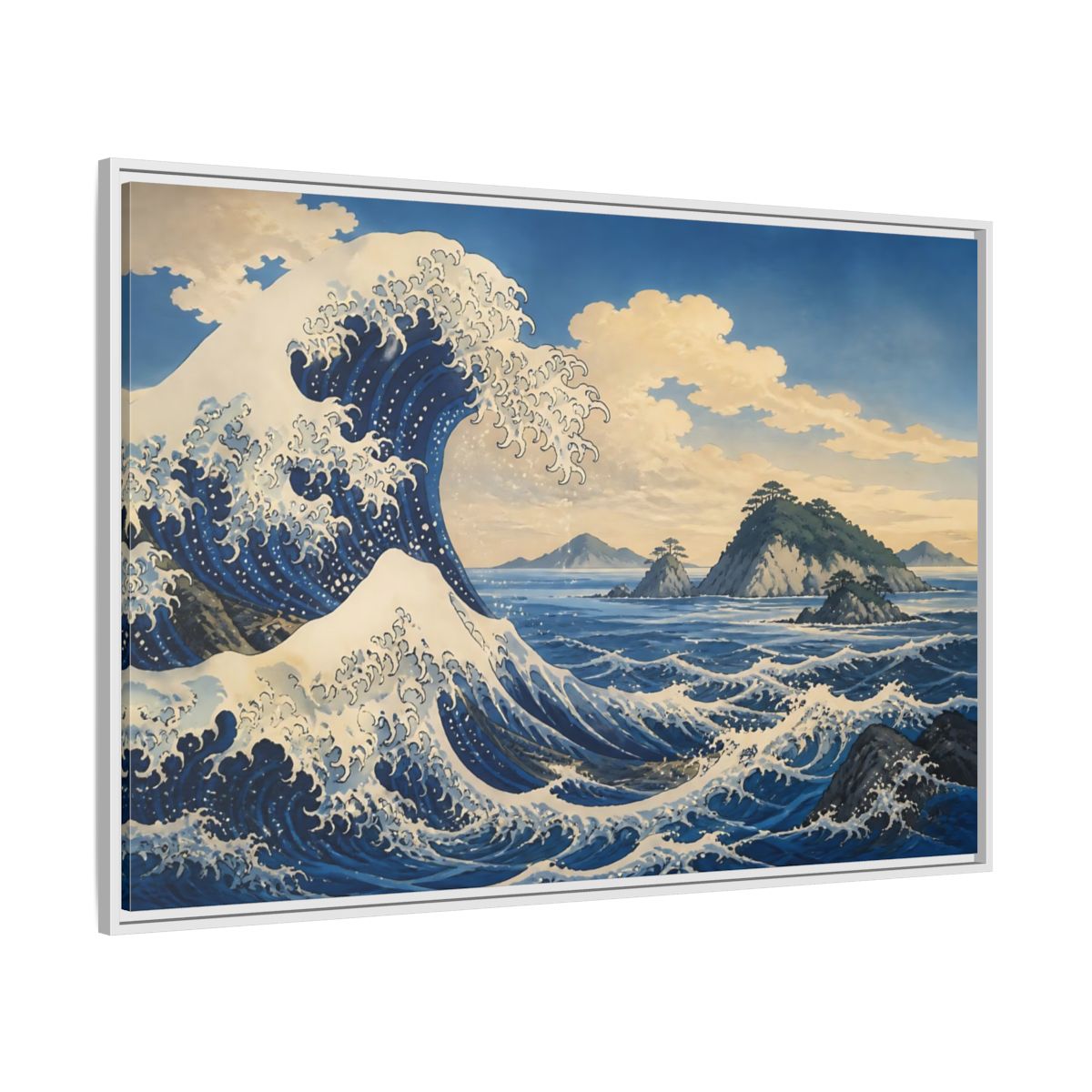 Side Mockup 7. Wave Crest With Islands shown as framed canvas print