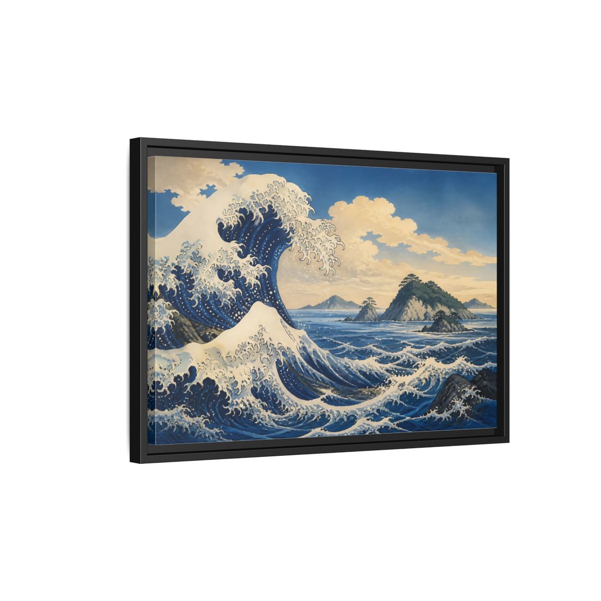 Side Mockup 3. Wave Crest With Islands shown as framed canvas print