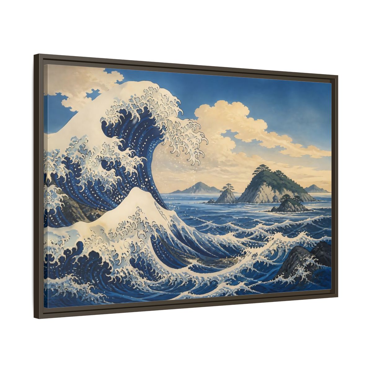 Main Mockup. Wave Crest With Islands shown as framed canvas print