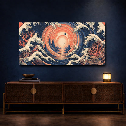 Mockup 4. Wave Illusion Portal shown as canvas print