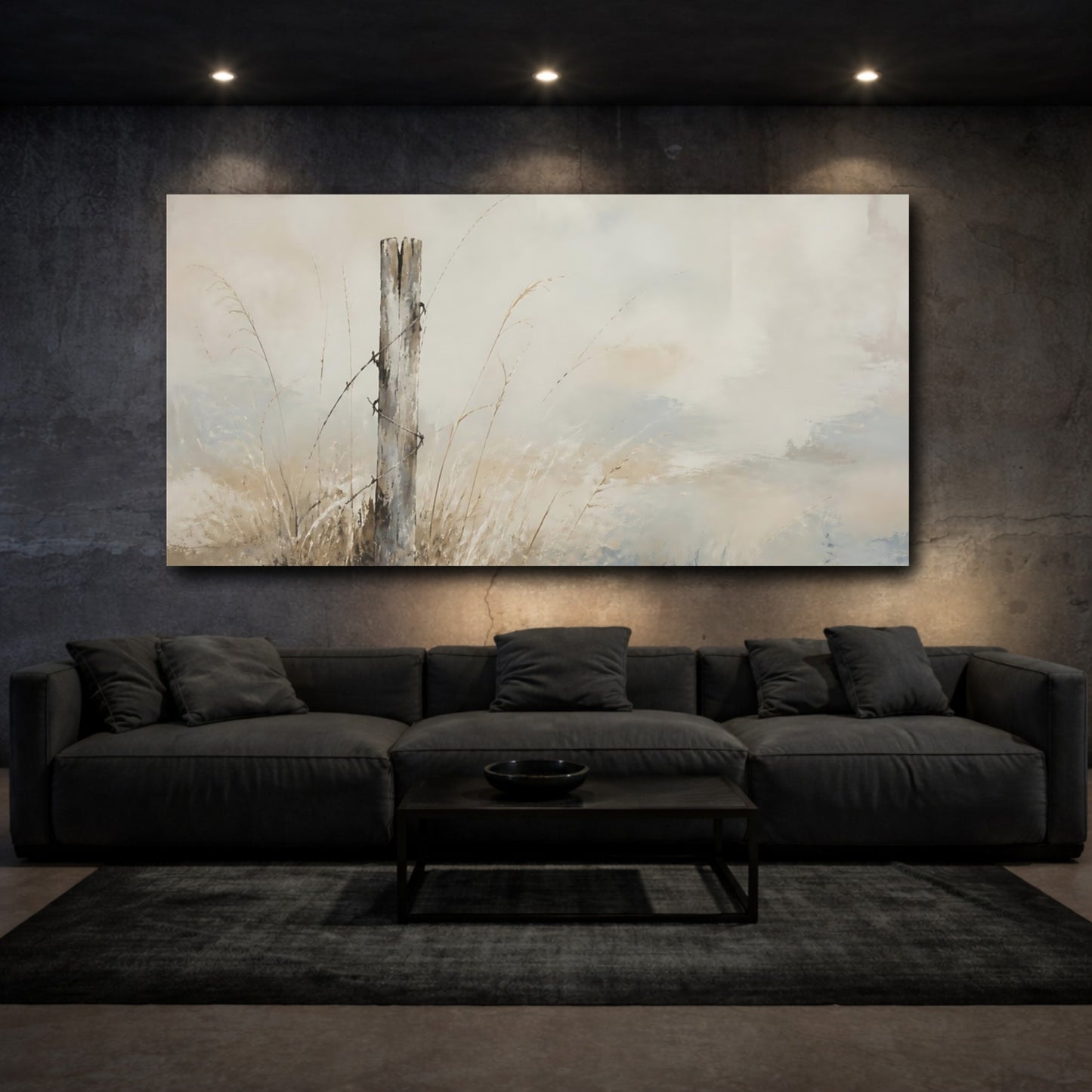 Mockup 3. Weathered Fence Post In Pale Grasses shown as canvas print