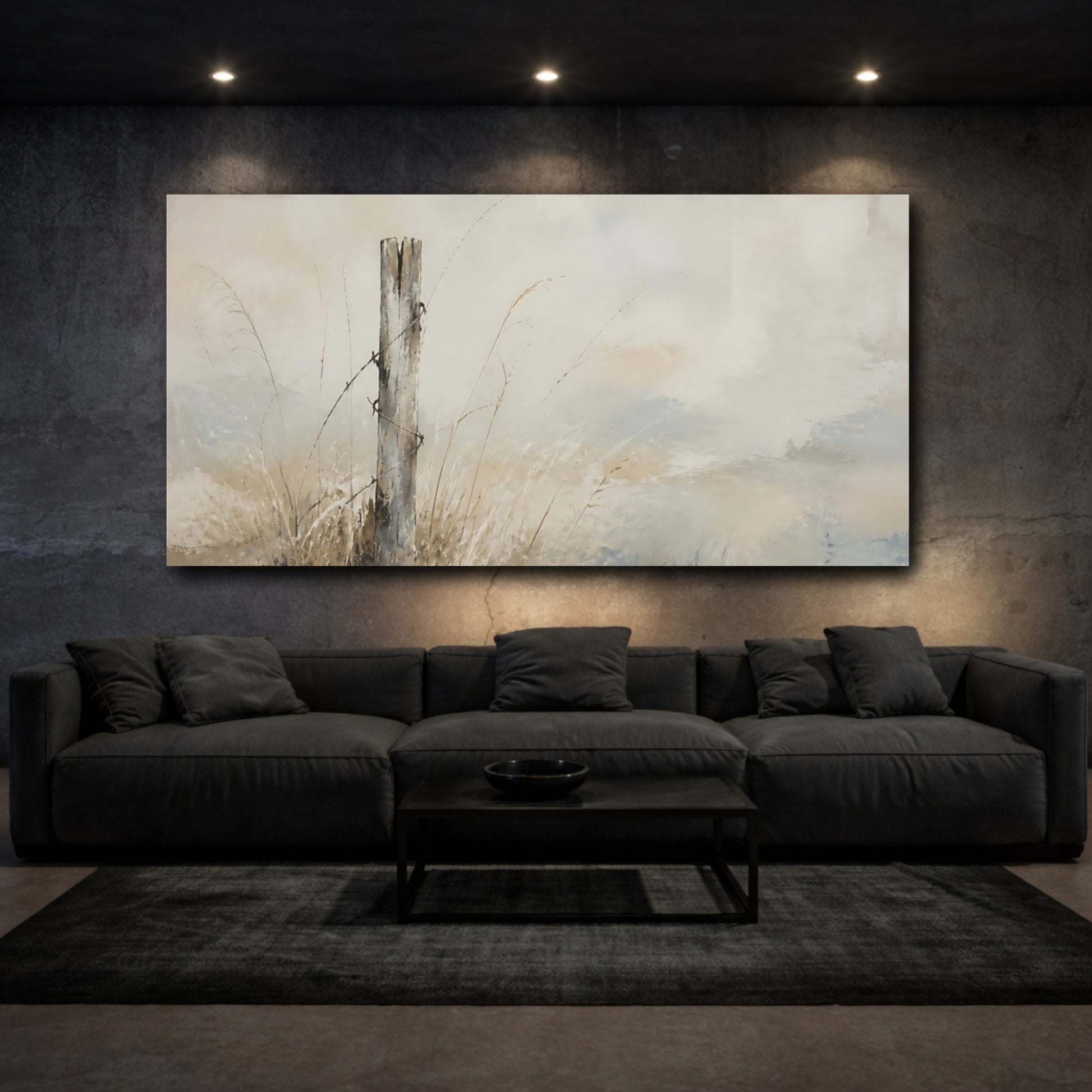 Mockup 3. Weathered Fence Post In Pale Grasses shown as canvas print