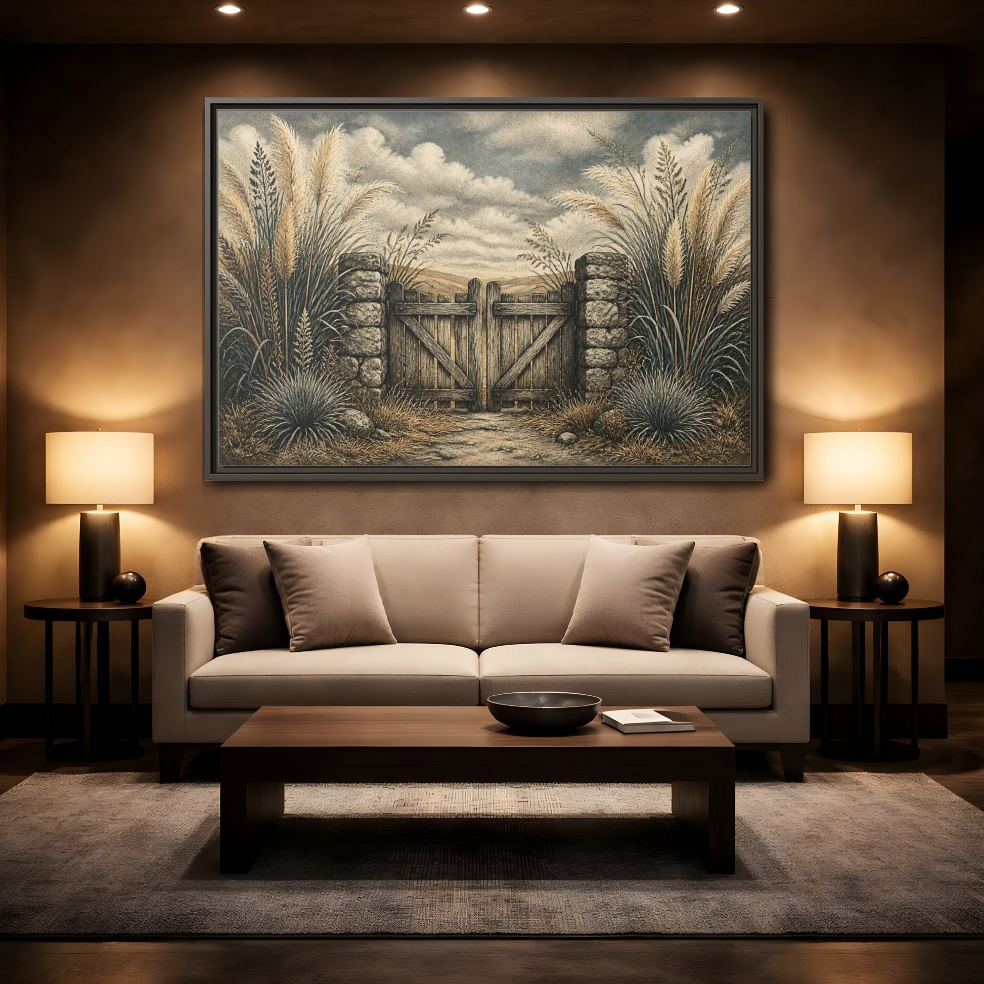 Mockup 2. Weathered Gate In Grasses shown as framed canvas print