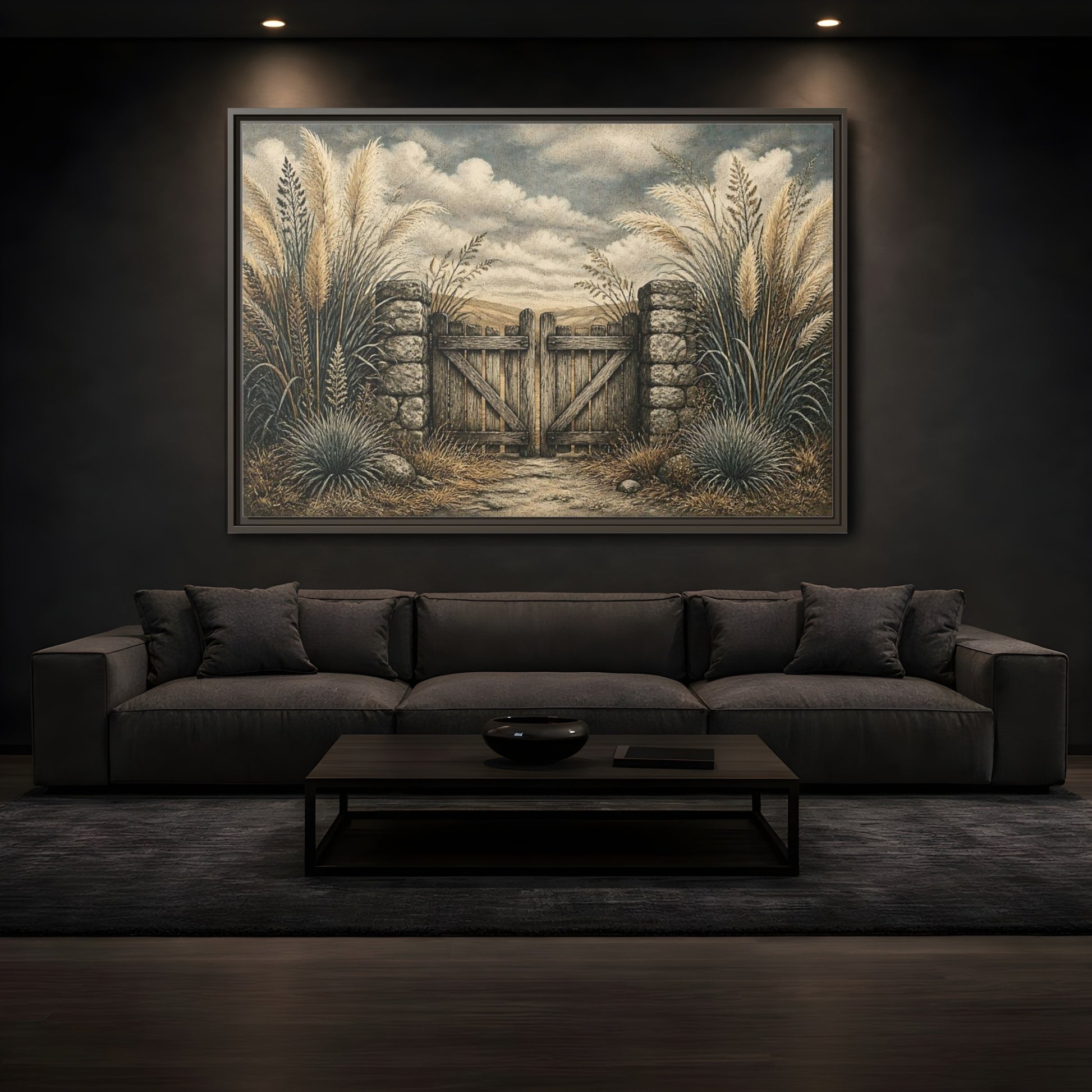 Mockup 3. Weathered Gate In Grasses shown as framed canvas print