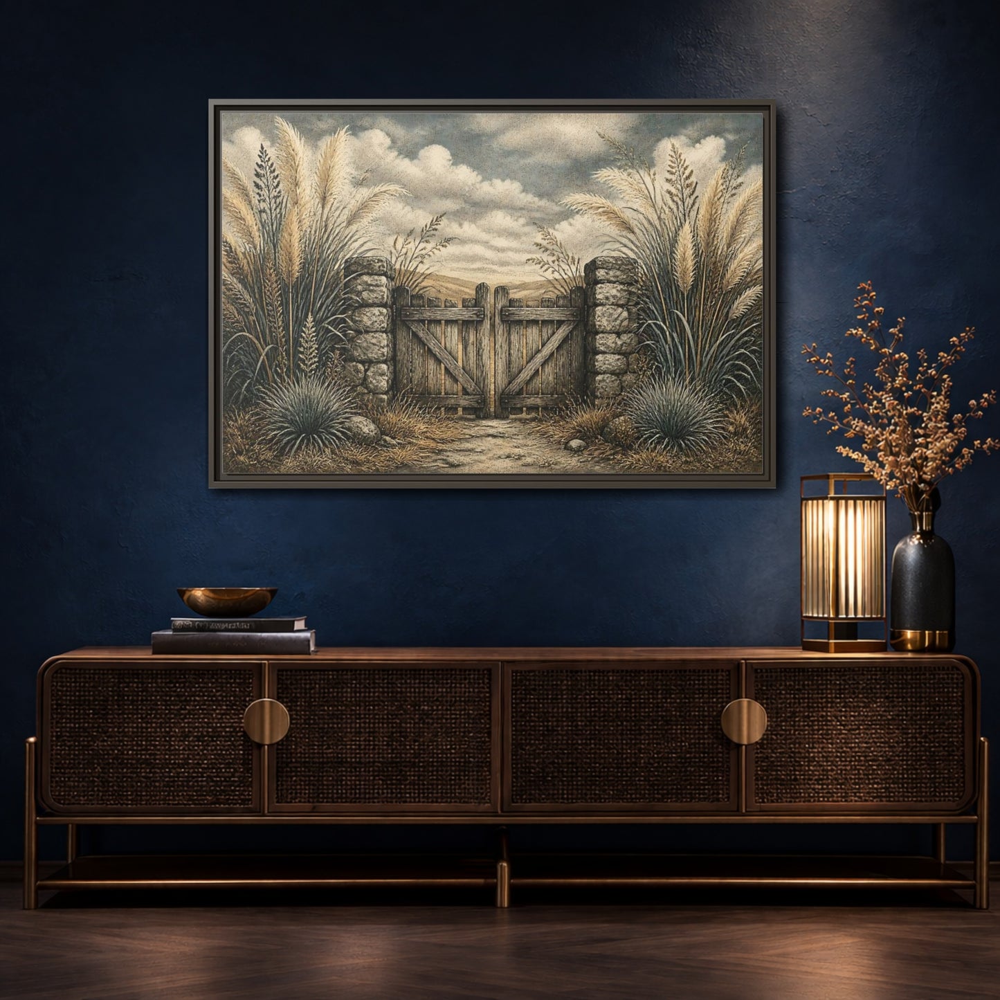 Mockup 4. Weathered Gate In Grasses shown as framed canvas print