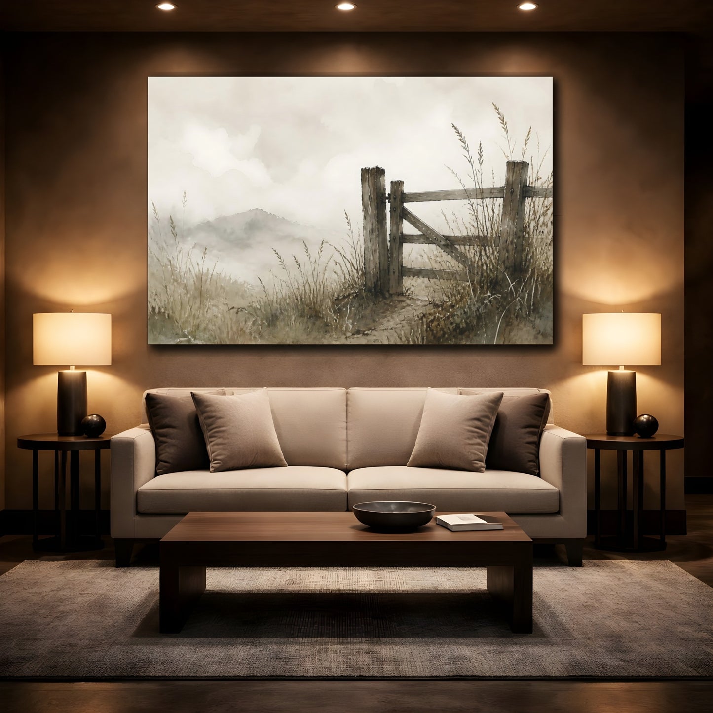Mockup 2. Weathered Gate In Mist shown as canvas print