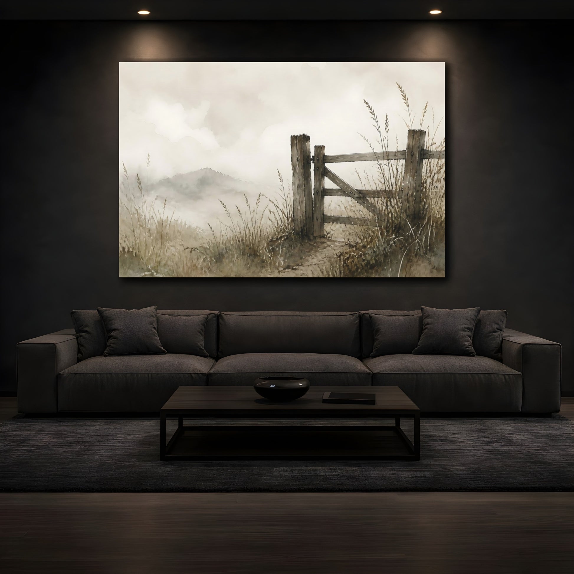 Mockup 3. Weathered Gate In Mist shown as canvas print