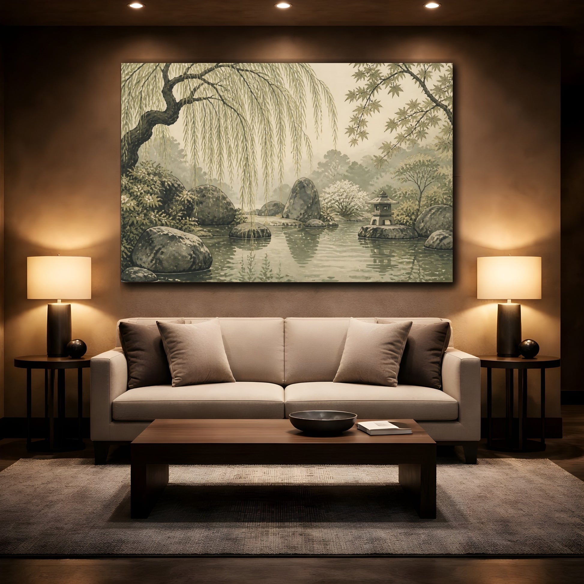 Mockup 2. Weeping Willow Garden Pond shown as canvas print