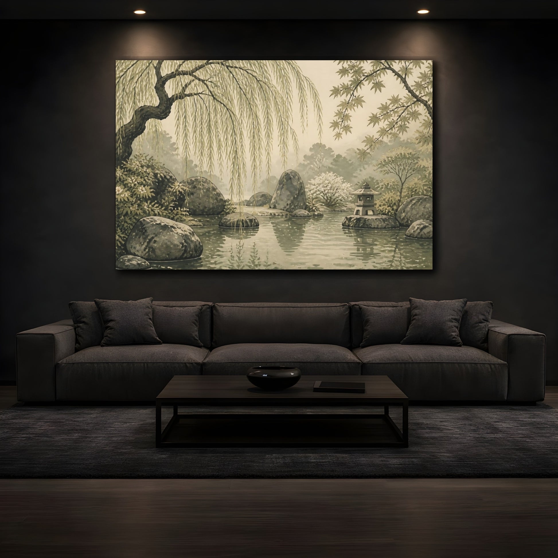 Mockup 3. Weeping Willow Garden Pond shown as canvas print
