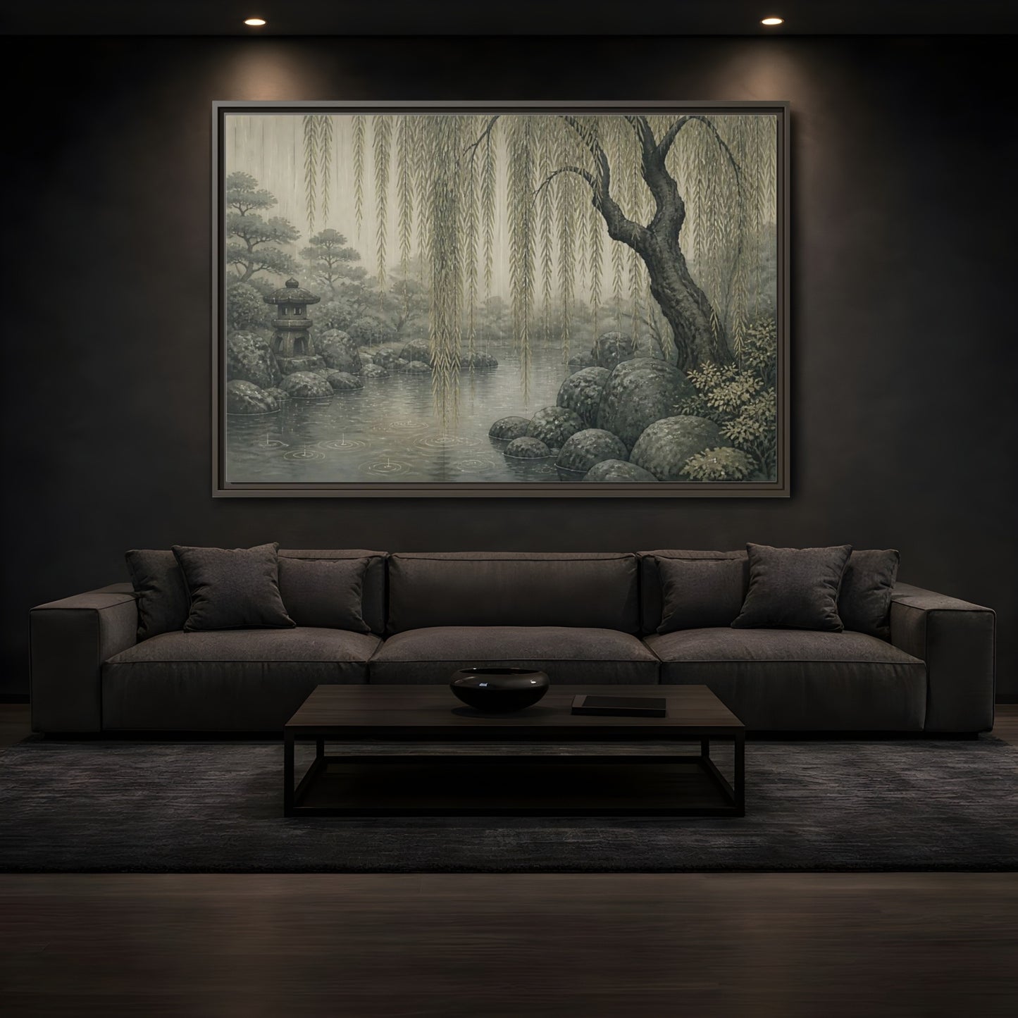 Mockup 3. Weeping Willow Stone Pond shown as framed canvas print