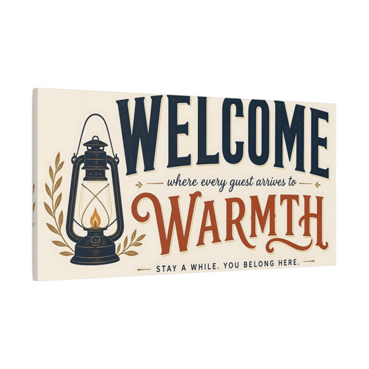 Main Mockup. Welcome Warmth Sign shown as canvas print